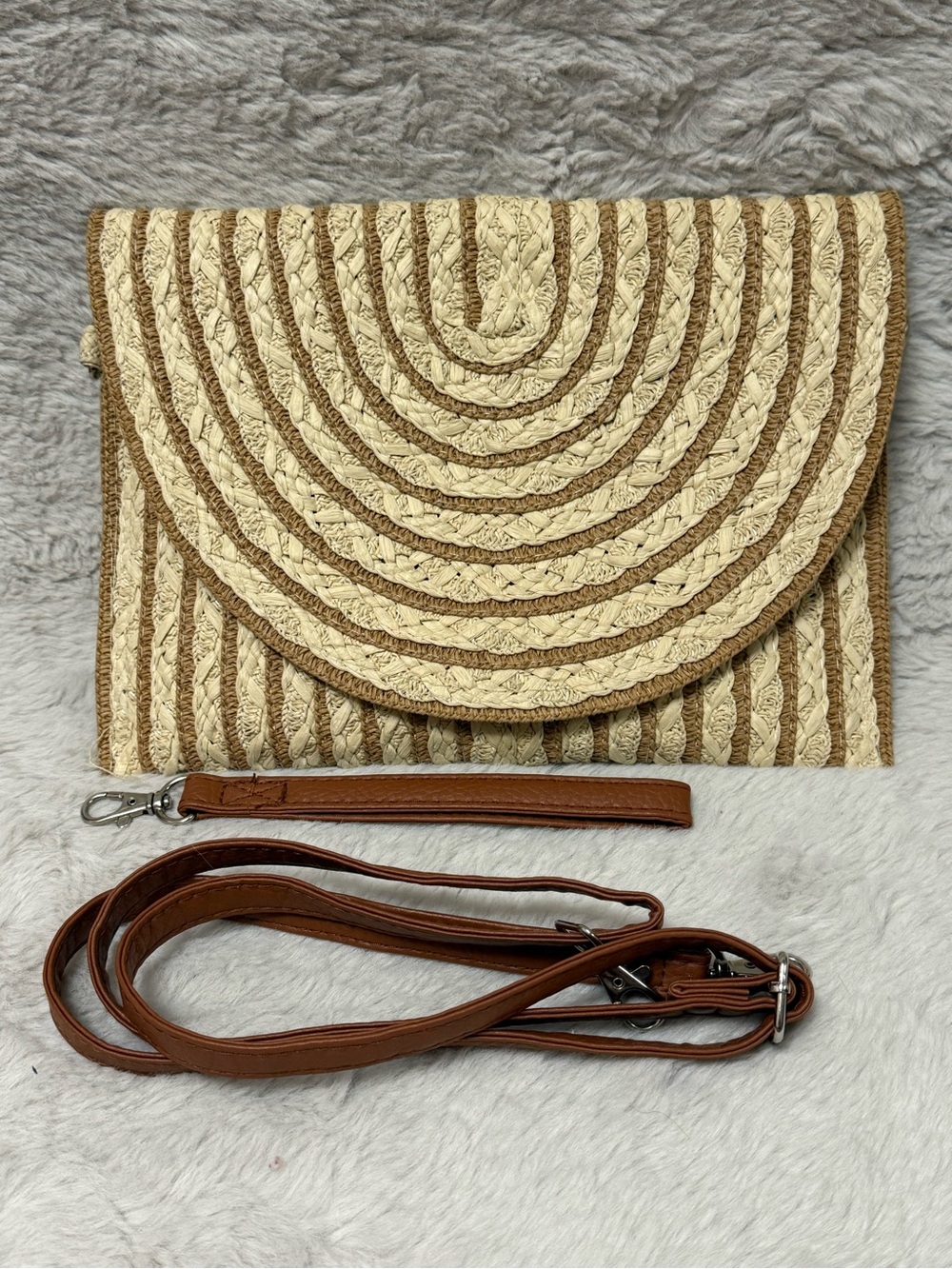 Braided Straw Clutch with Removable wristlet and crossbody strap- 3 Way Bag